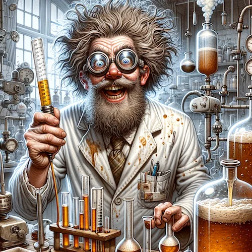 mad scientist in a beer brew lab