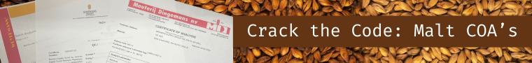 A banner image showing Malt COA paperwork with "Crack the Code: Malt COA's," promoting an article about reading Malt COA's.