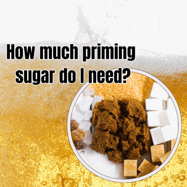 Beer-themed image featuring different types of priming sugar alongside the text, "How much priming sugar do I need?"